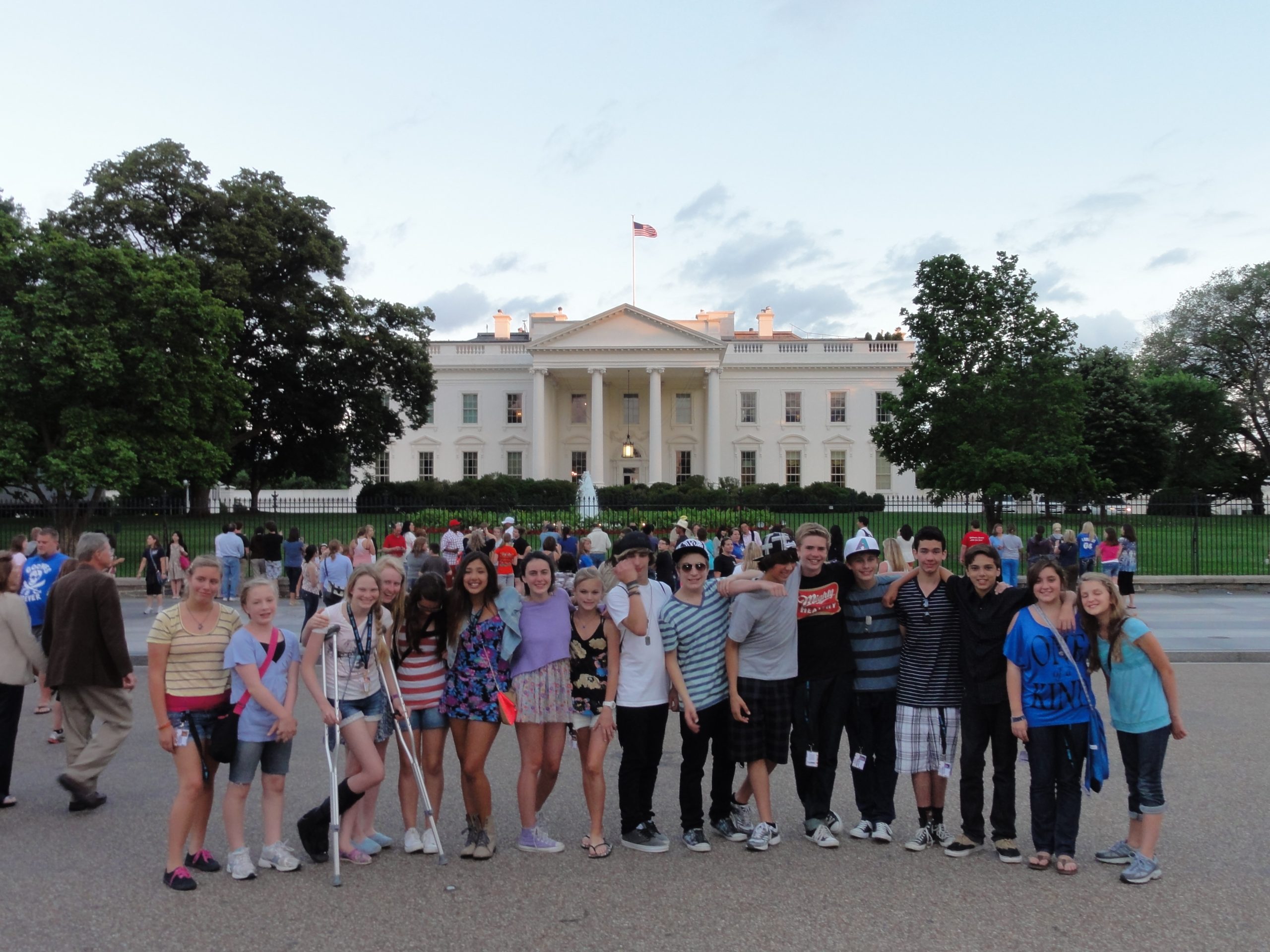 group of young students in front of the White House in Washington DC