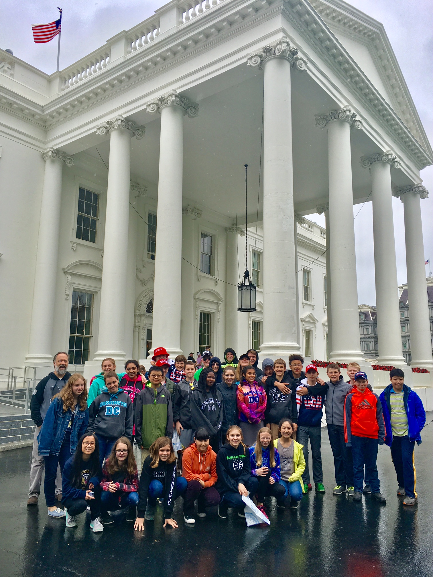 Group of middle school students and teachers standing in front of the White House