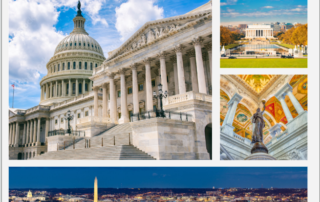 Collage of Washington D.C. Capitol Building, Washington Monument, Reflection Pool, Lincoln Memorial.